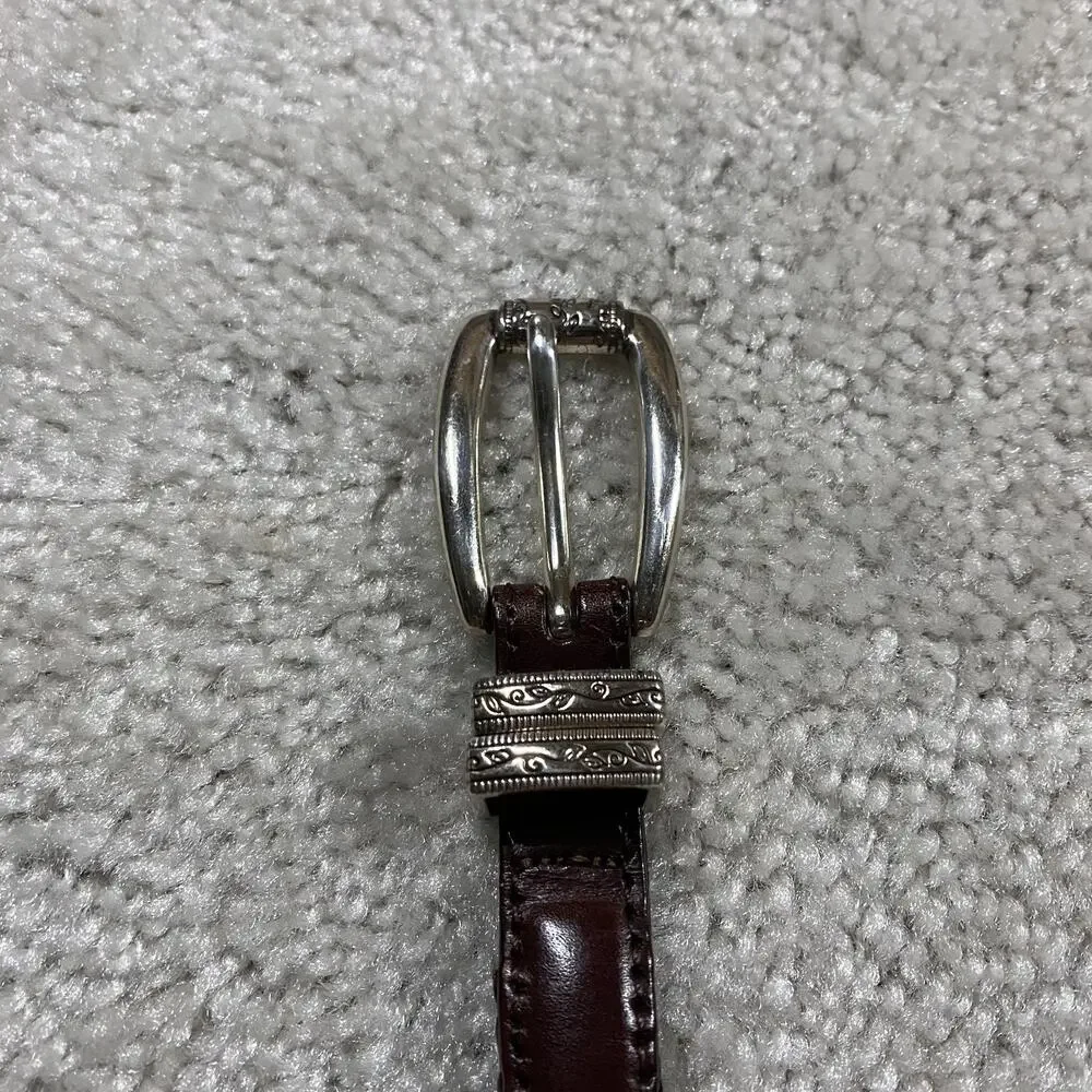 VTG Talbots Belt Womens S Brown Braided Leather Silver Buckle Skinny Boho